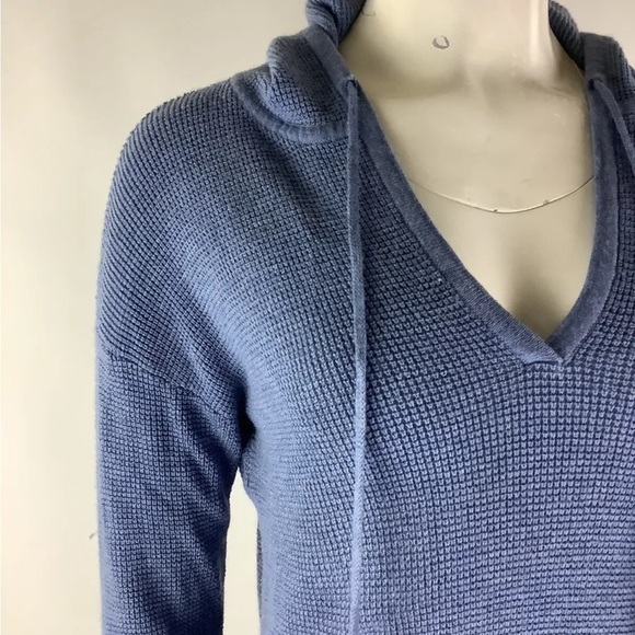 Soft Surroundings Sz S Knit Hoodie Blue Acrylic Wool Pullover Kangaroo Pocket - Picture 2 of 6